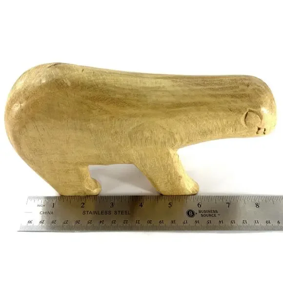 Hand Carved Wooden Bear Sculpture Folk Art Minimalist Rustic Decor 8” Long - Picture 6 of 9